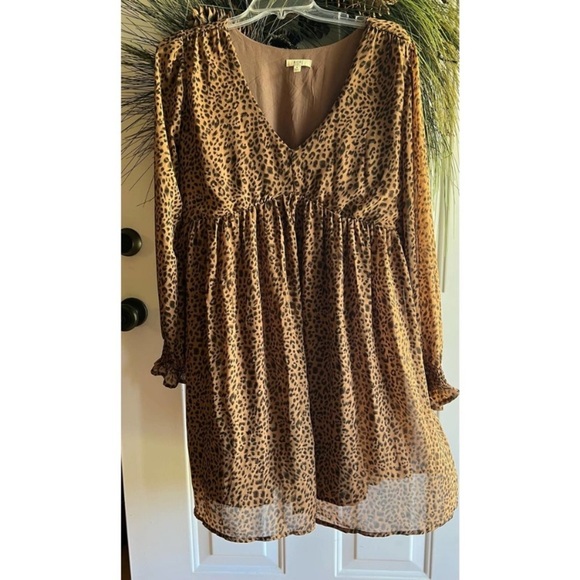 Kori America Pink Blush Taupe Leopard Print Chiffon size small Dress - Picture 2 of 11